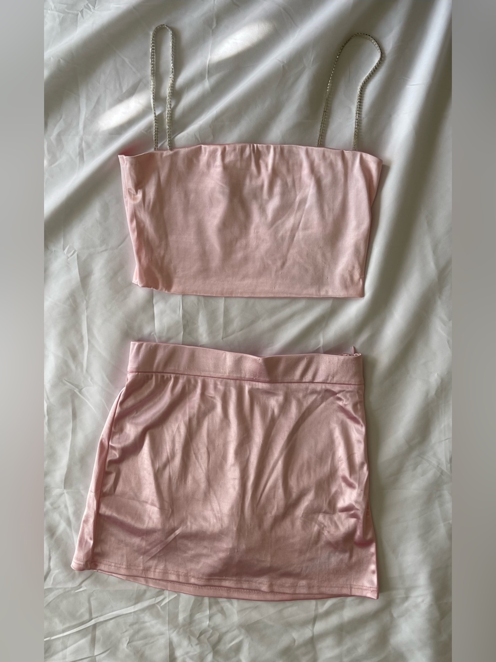 Meshki Pink 2-Piece Tube Top & Mini Skort Set Top S XL , Skort S L
